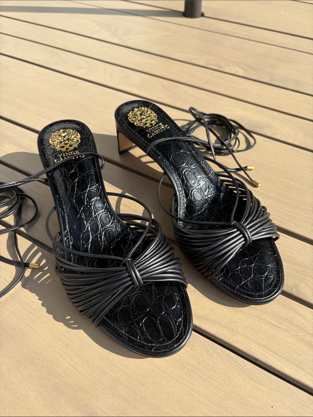 Vince Camuto Black Lory Kitten Heel Sandal w Ankle Laces Size 10